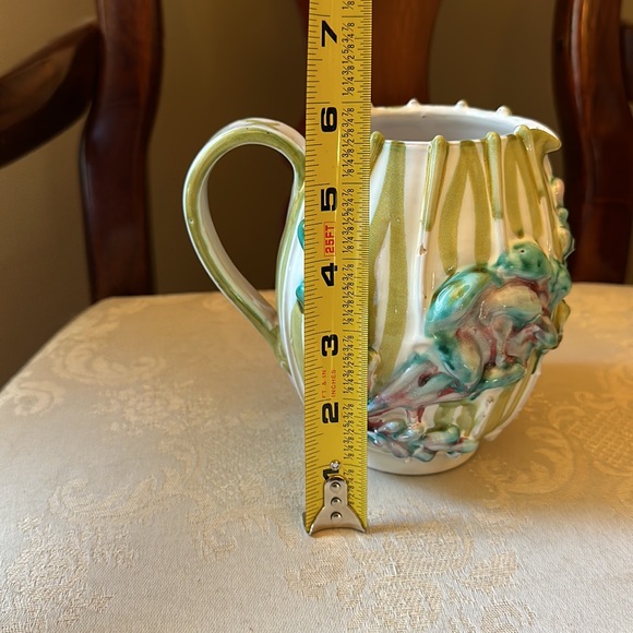 Vintage Italian Majolica pottery pitcher with handle, hand signed and numbered - Picture 12 of 14